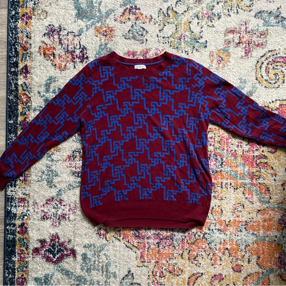 Merona - Red Sweater with Blue Geometric - Size XL